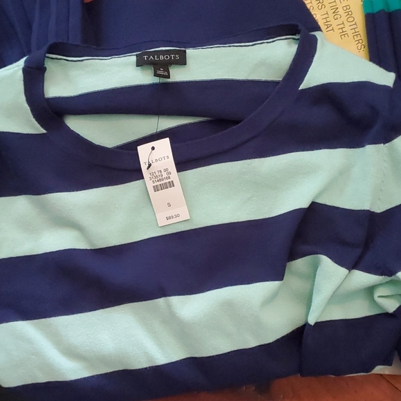 Talbots blue & green sweater w/ bell sleeves - Picture 7 of 10